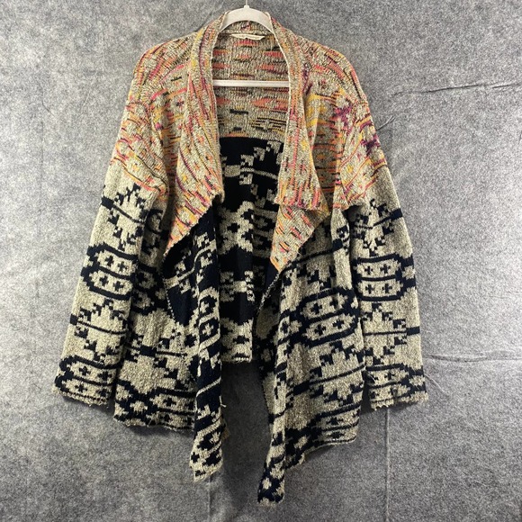 Soft Surroundings Calais Cardigan Medium Black Tan Aztec Printed Long Sleeve - Picture 2 of 10